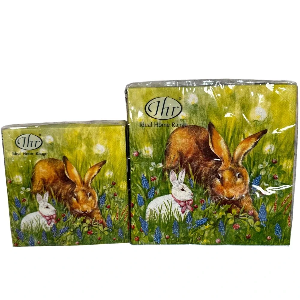 IHR Bunny Friends Green Easter Napkins 20Ct Cocktail 20Ct Lunch Rabbit Chic Eggs